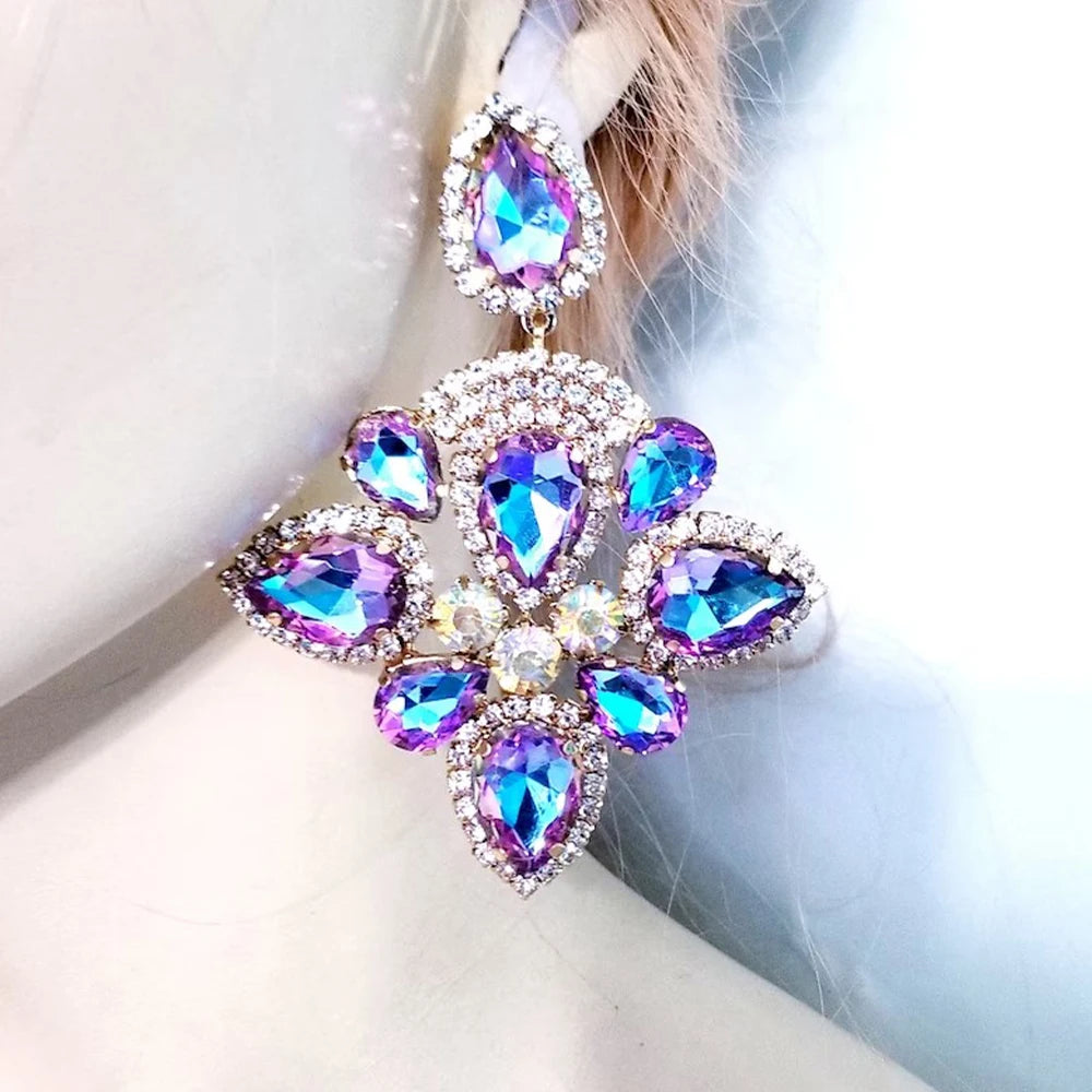 Large Drop Rhinestone Dangle Earrings Accessories Colorful Crystal Earrings