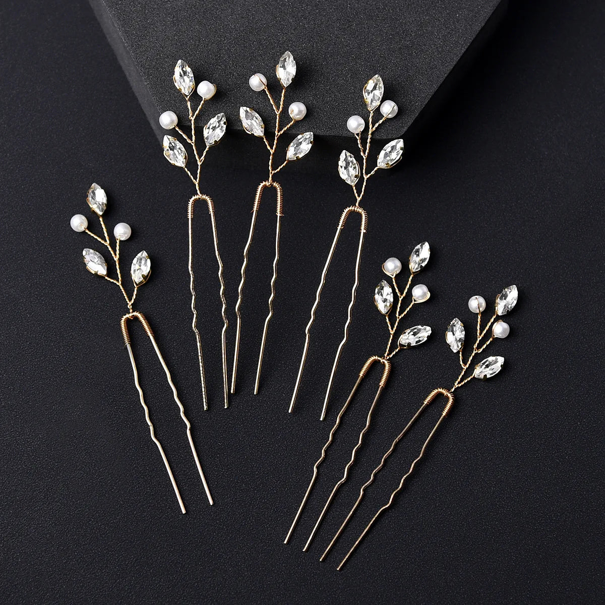 6Pcs Hairpins Headpiece Golden And Silvery Pearl Hair Comb Rhinestone Crystal Hair Accessories