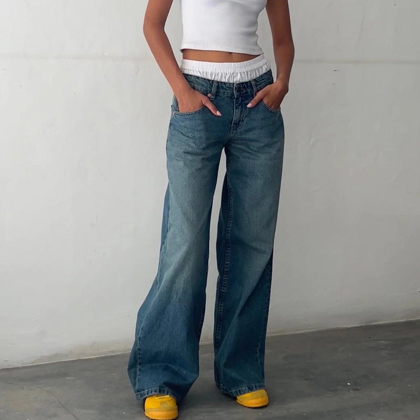 Baggy Jeans  Trendy Low Rise Casual Straight Leg Boyfriend Jeans Denim Pants with Pocket Streetwear