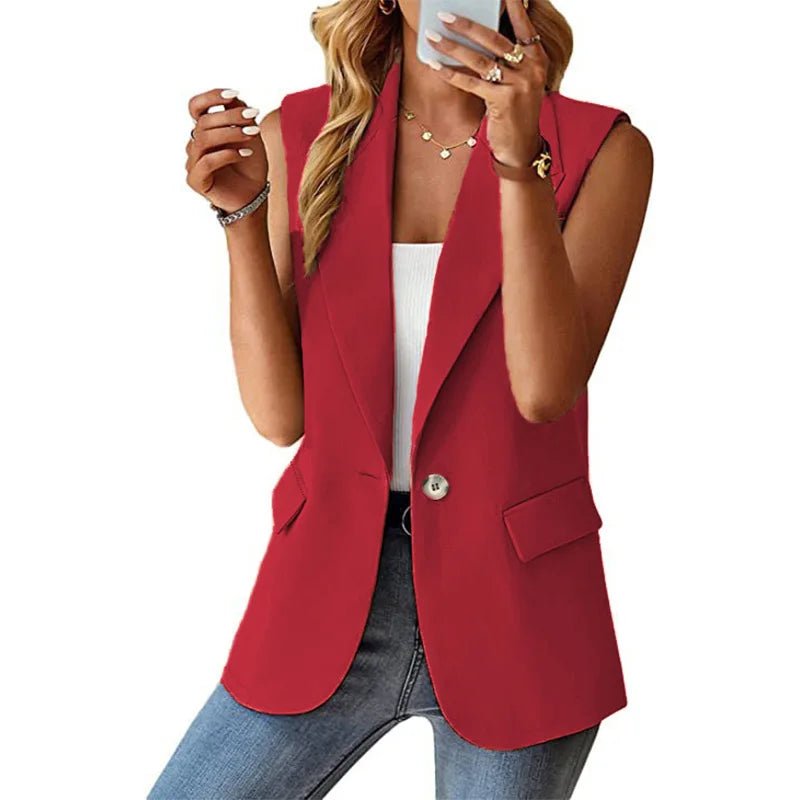 Polo Collar Suit Vest Women's Style Sleeveless Cardigan Tank Top Women