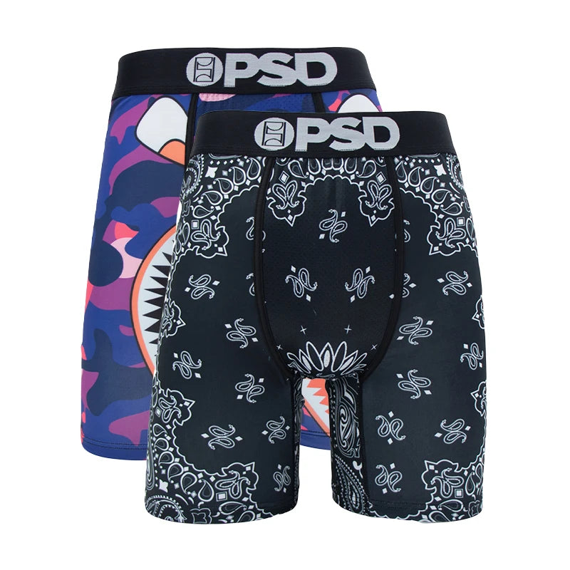 OZPSD 2Pcs Men Boxer Briefs Breathable Mens Underpants Men's Panties Plus Size L-2XL Print Mens Swimming Underwear Sexy Boxers