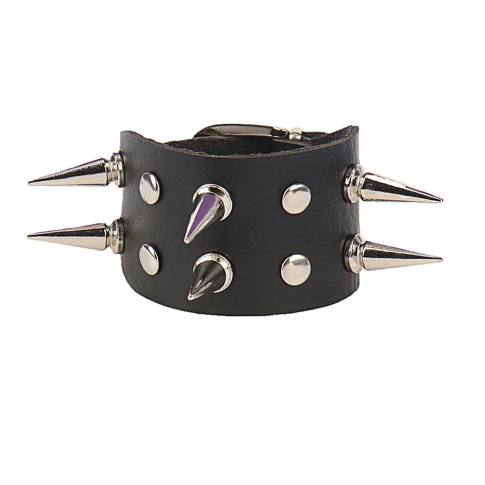 Punk Hip Hop Rock PU Leather Bracelet Unisex Trendy Chain Skull Pentagram Rivet Bracelet