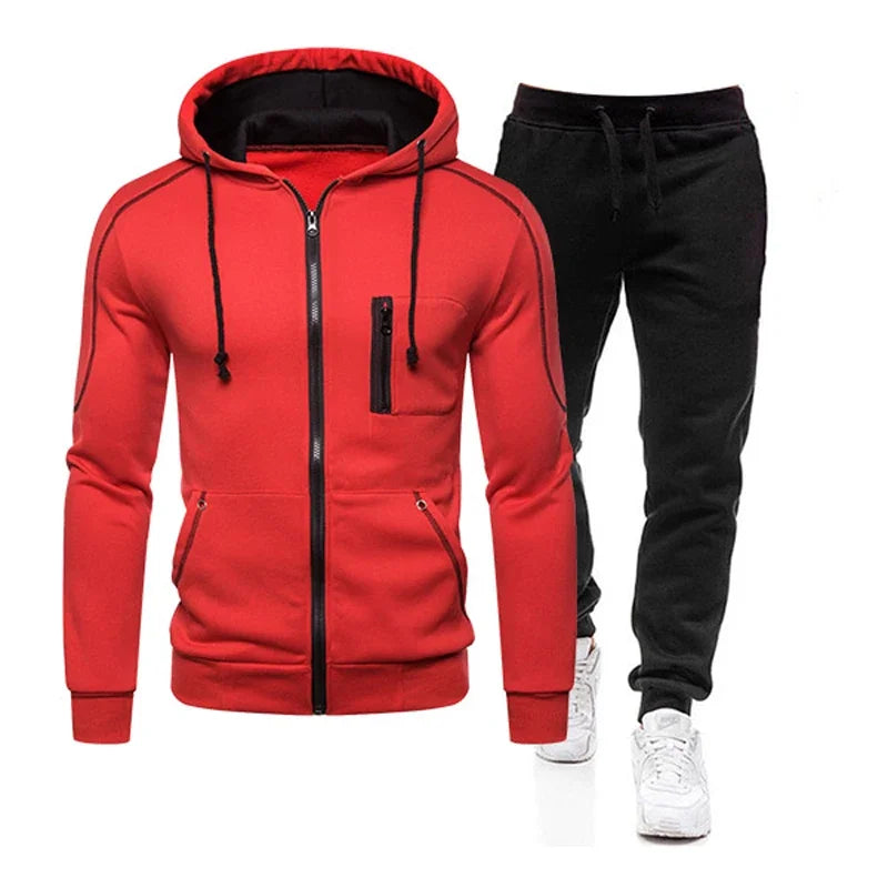Men's Sets Wear Men's Fashion Autumn Winter Double Zipper Jacket/ Hoodie Pant Warm Tracksuit Sportwear Jogging Suits