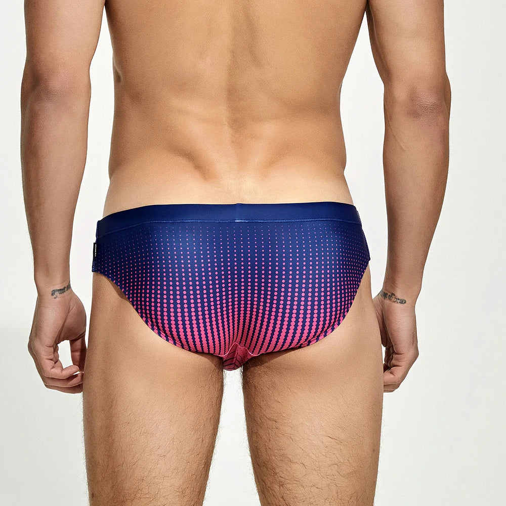 NEW MENS SWIM BRIEFS TRUNKS GRADIENT COLOR SWIM BIKINI