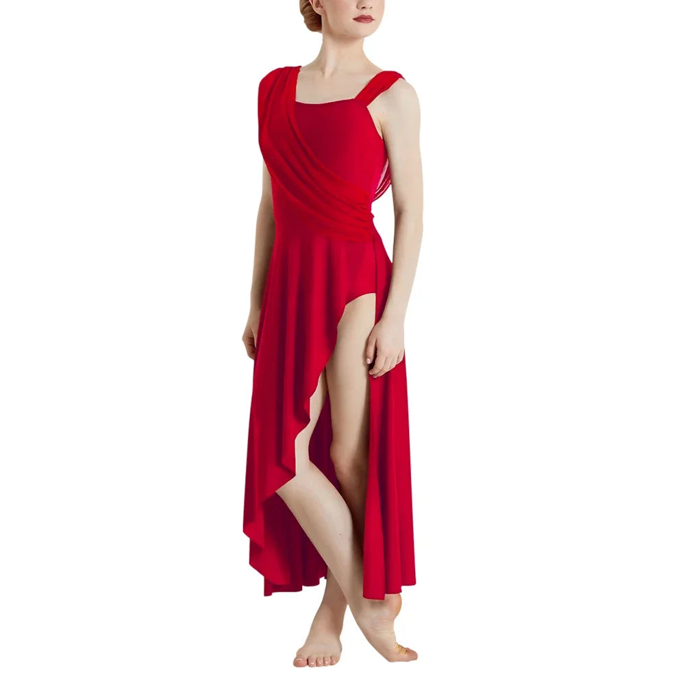 Ballroom Dance Woman’s Dresses Asymmetrical Design Long Modern Lyrical Dance Skirt Ballerina Stage Performance