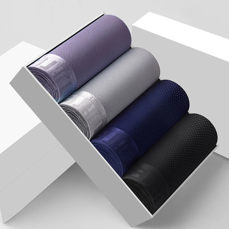 4pcs Men's Boxer Shorts Ice Silk Underwear Plus Size Underpants Cool Breathable Sexy Slim Mesh