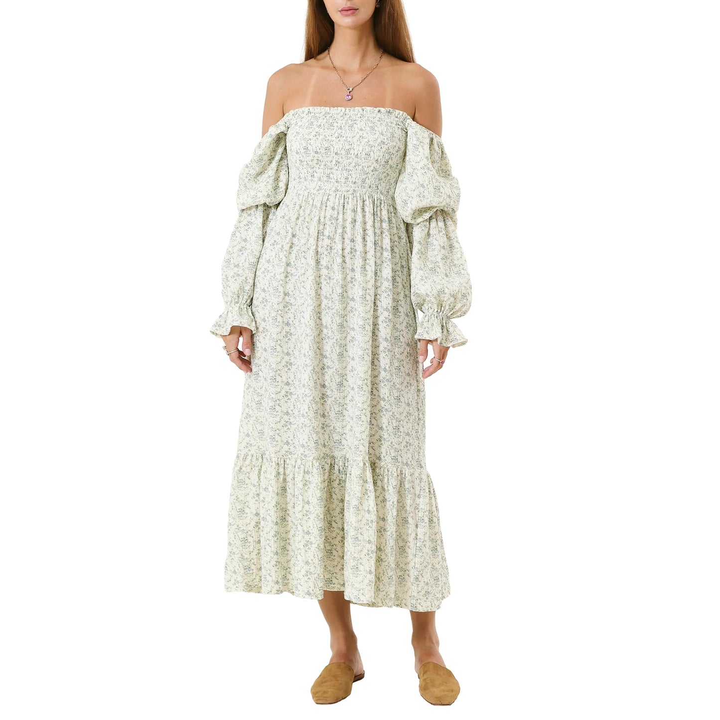 Maxi Dress with Long Sleeves and Off-Shoulder Design