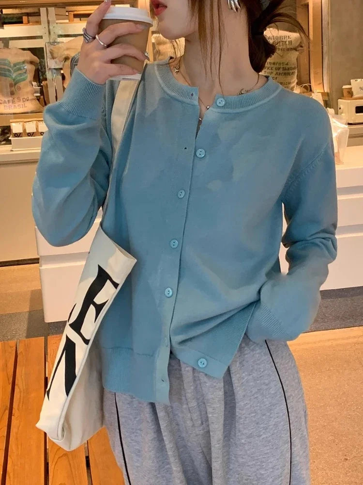 Cardigan Sweater Casual Warm Spring Summer Women O-neck Long Sleeve Single Breasted Slim Fashion