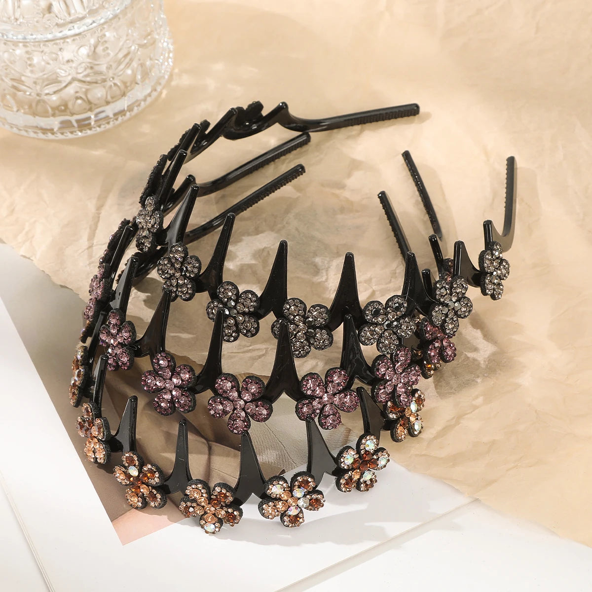 Flower Rhinestone Wave Hairband Headbands Hair Hoops Women  Retro Hair Hoops Face Wash Hairpin Fluffy Texture Toothed Comb