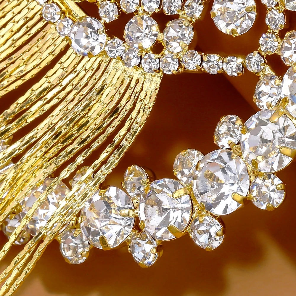 Exaggerated Rhinestone Water Drop Tassel Earrings Crystal Long Tassel Earring