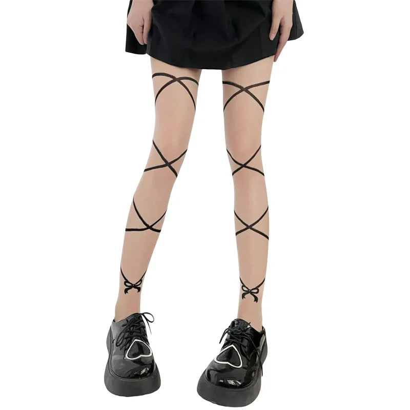 Fashion Thigh High Socks with Sheer Bow Tie Up Detail - Trendy Stockings