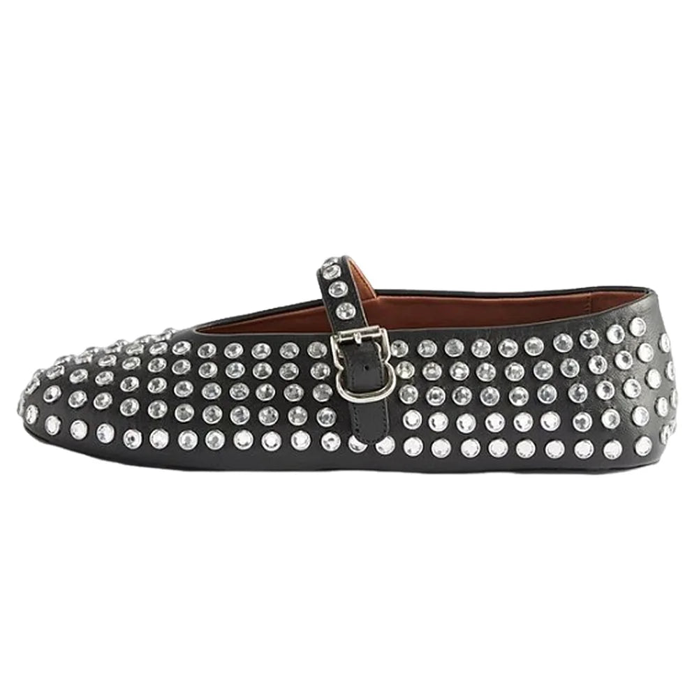 Glitter Shoes with Buckle Strap Rhinestone Ballet Flats Round Toe  Comfortable