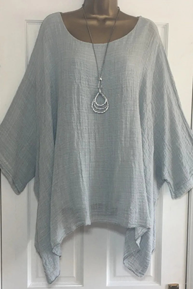 Women's Clothing Fashion Batwing Sleeve Solid Color Loose O-Neck 3/4 Sleeve Casual Elegance