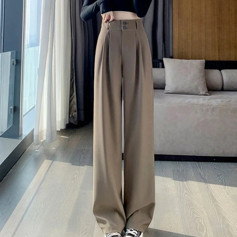 Elegant Wide Leg Pants Women's High Waist  Baggy Pants Office Ladies Fashion Loose Suit Trousers Streetwear