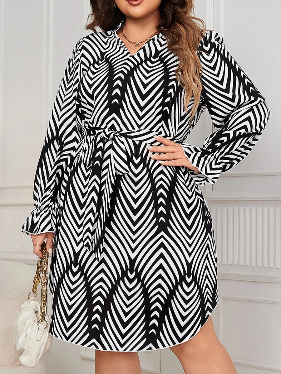 Floral Print Round Neck Long Sleeve  Dress  with Pockets