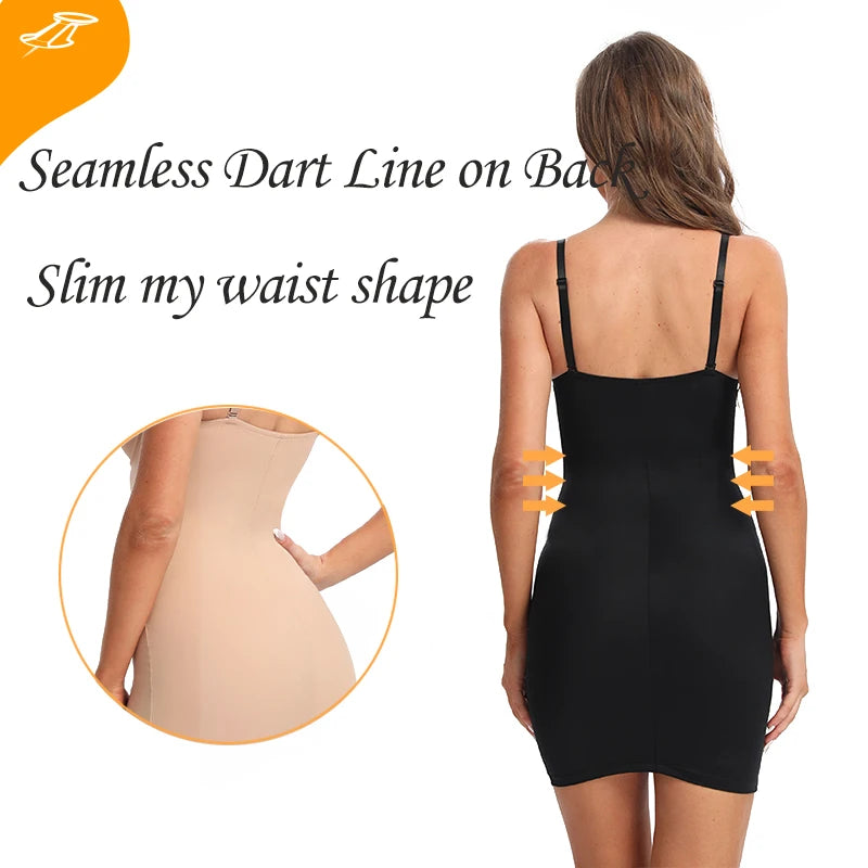 Slimming Full Length Shapewear Slips Straight Tube Dress Body Shaper Women Under Dresses Underwire Cup