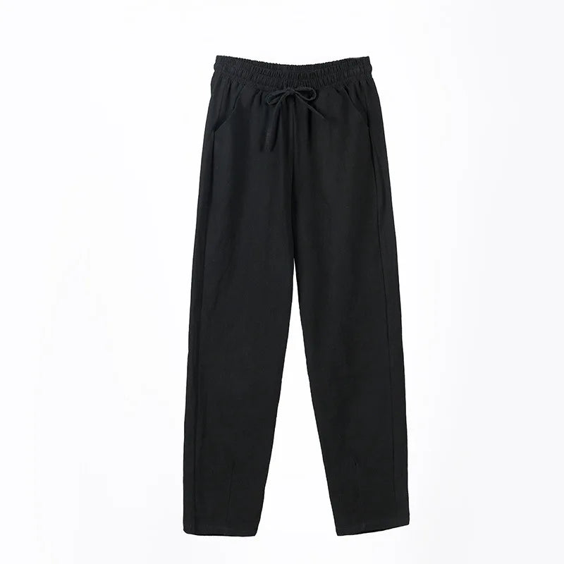 Ankle Length Casual Elastic Waist Harem Thin Cotton Linen Trousers