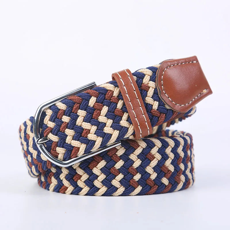 Casual Knitted Pin Buckle Belt Woven Canvas Elastic Expandable Braided Stretch Belts Women Jeans