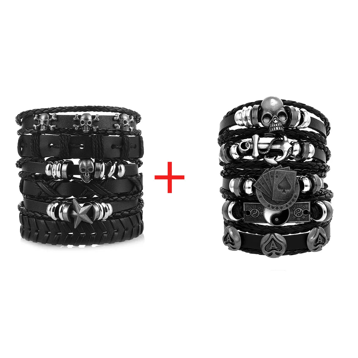 1 Fashion Bracelet Viking Bracelet For Men Hand Bracelets Woven Skull Hand Jewelry Adjustable Leather Set Bracelet