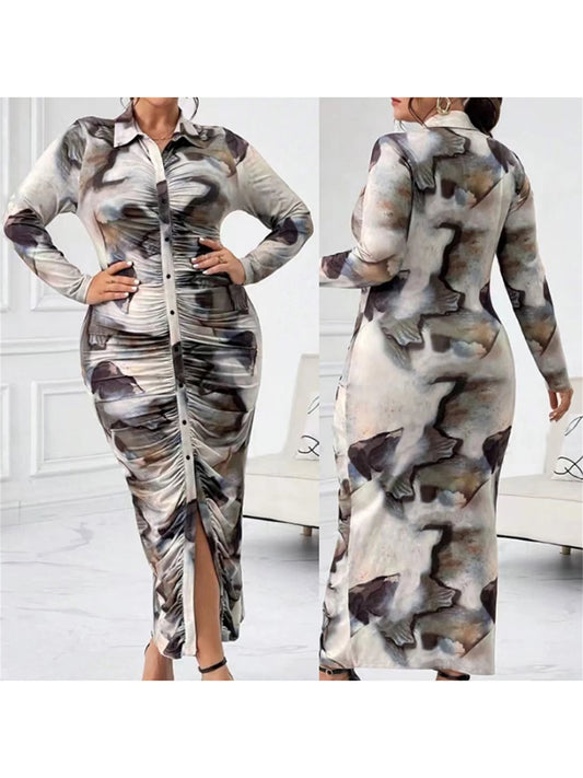 Floral Print V-Neck Midi Dress with Ruffle Hem