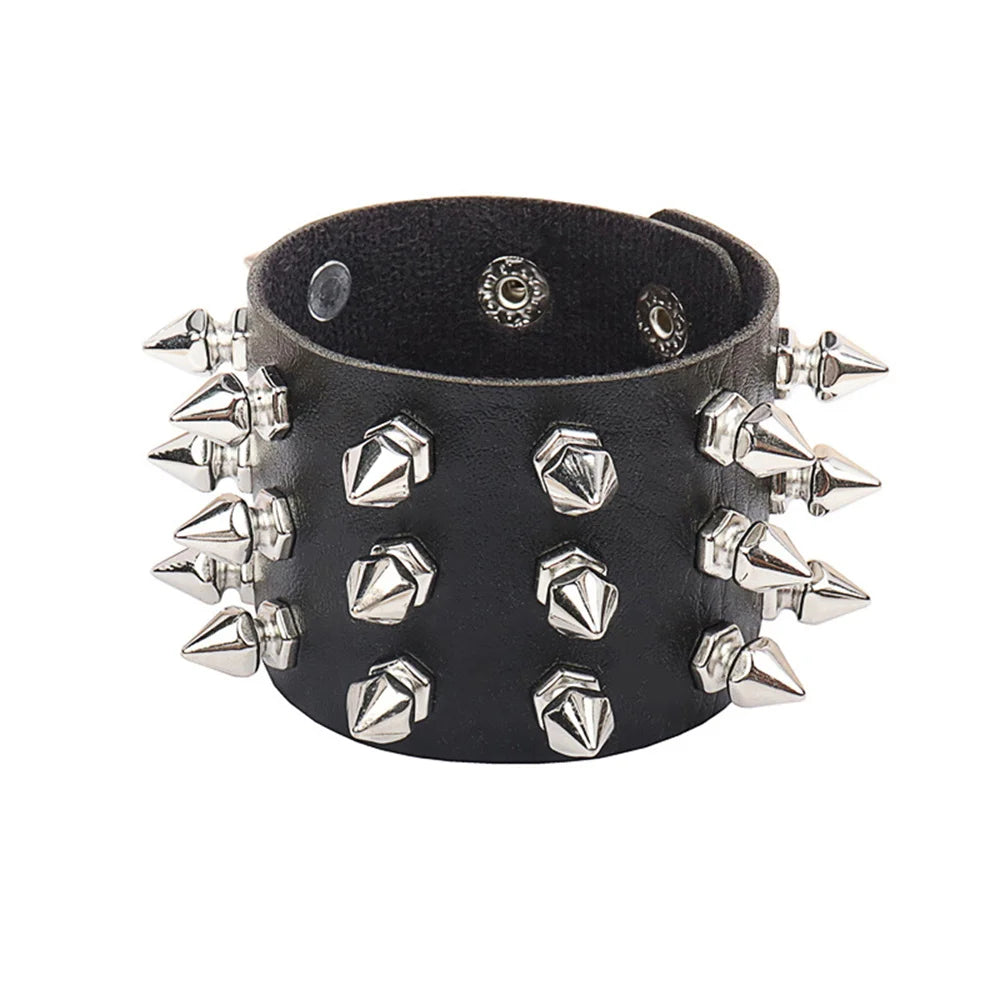 Punk Hip Hop Rock PU Leather Bracelet Unisex Trendy Chain Skull Pentagram Rivet Bracelet