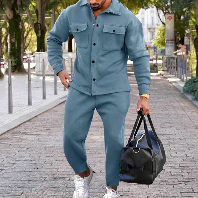 Men's casual  jacket and pants suit for fall/winter outdoor vacation American style men's fashion suede 2 piece set