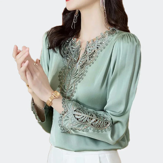 Silk Blouse Long Sleeve Embroidery Shirts