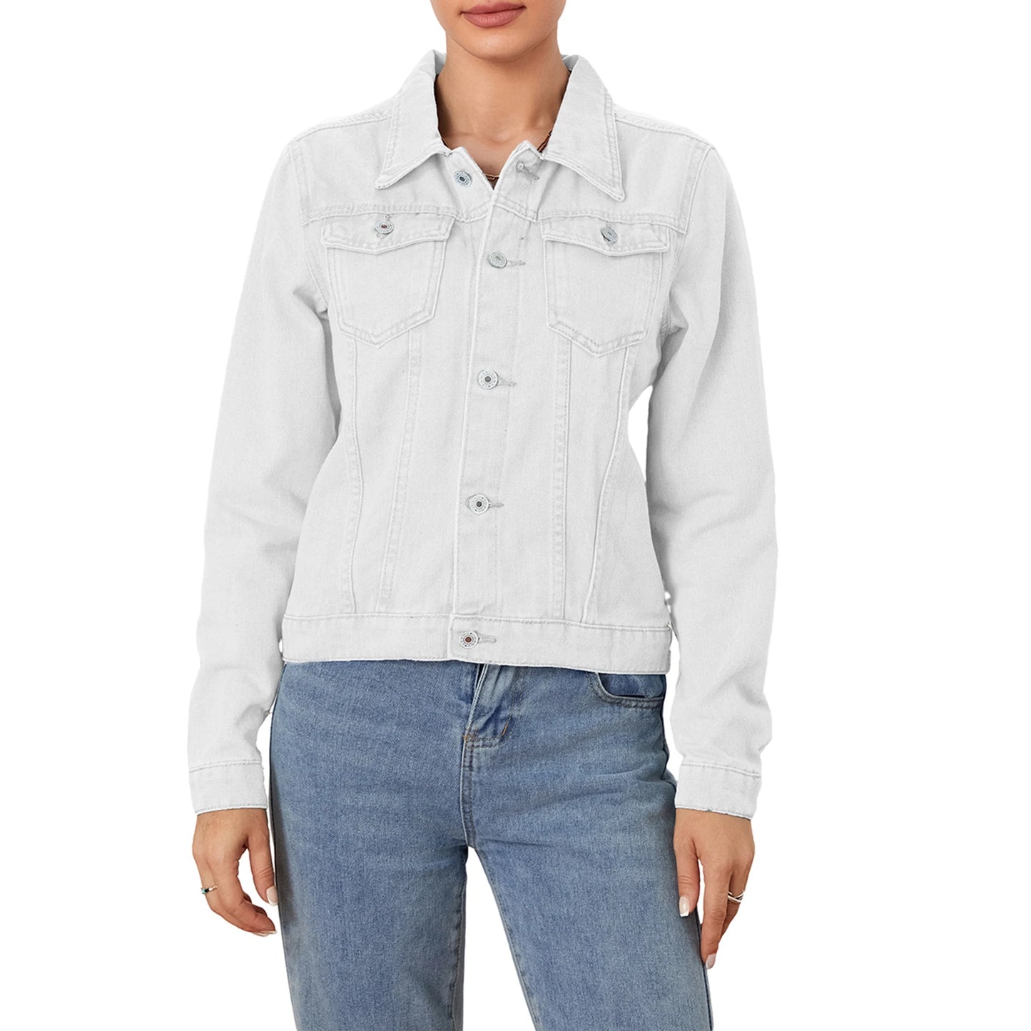 Solid Color Denim Jacket  Lapel Button Cardigan Jean Jacket  Casual Long Sleeve Short Coat