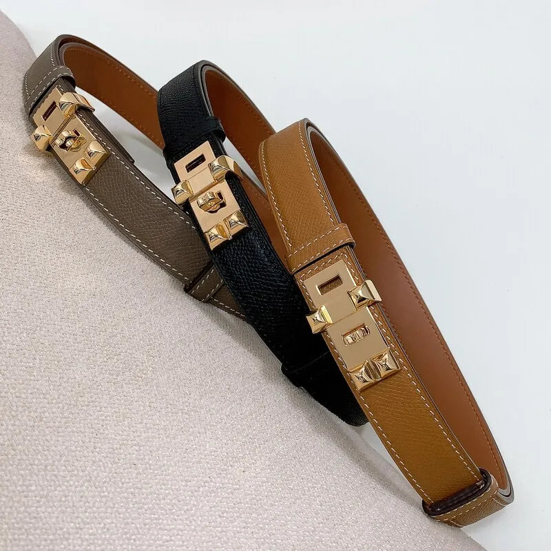 Leather adjustable belt Cross cowhide waist 2.5CM latched telescopic belt