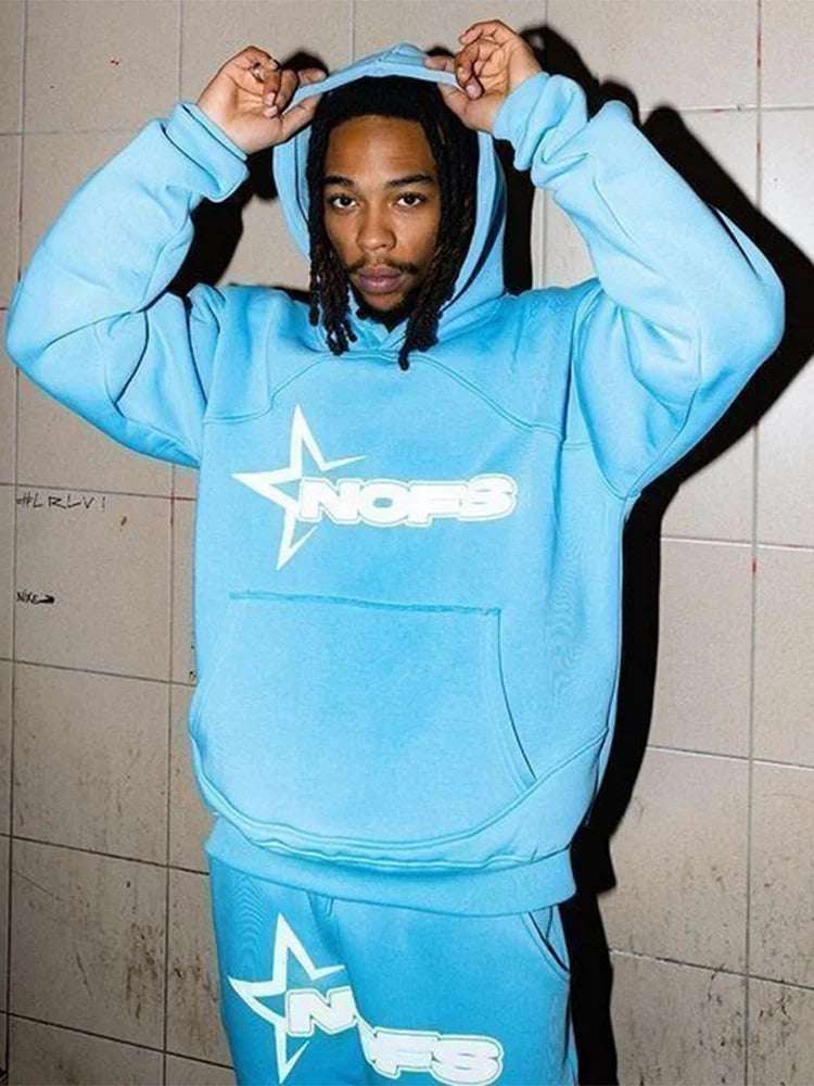 Trendy Kangaroo Pocket Hoodie And Sweatpants 2 Piece Set For Man Casual Letter Printed Outfits  Elastic Waist Pants Suit