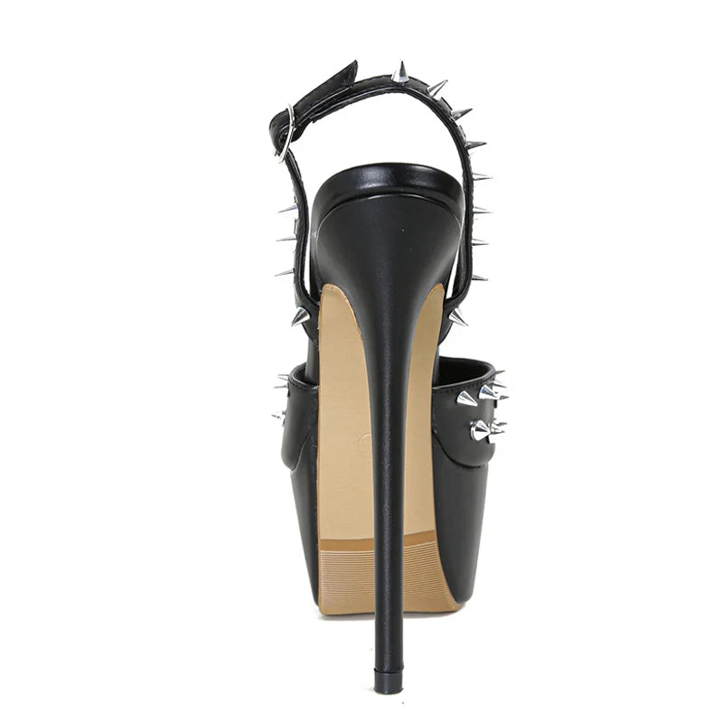 Fashion Design Metal Rivet Back Buckle Strap Platform Sandals Women's Shoe Sexy Peep Toe  High Heels