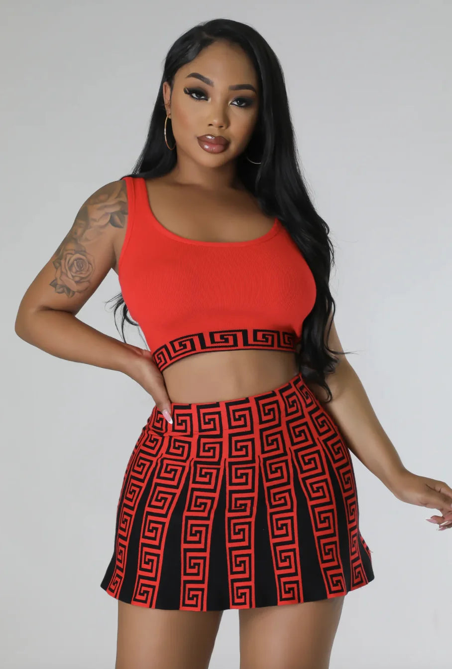 Summer Two Piece Set Knitted Sleeveless Crop Top Slim Fit Top Women Sets Skirt Set