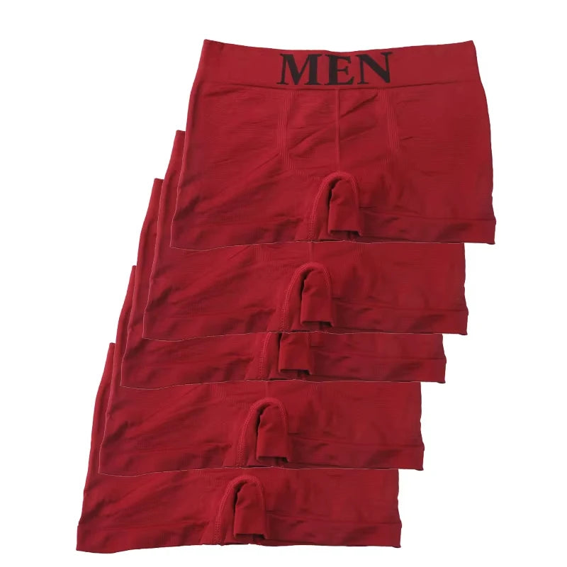 5 Pcs Thin Style Men's High Elastic Plain Color Comfortable Boxer Briefs Panties Breathable