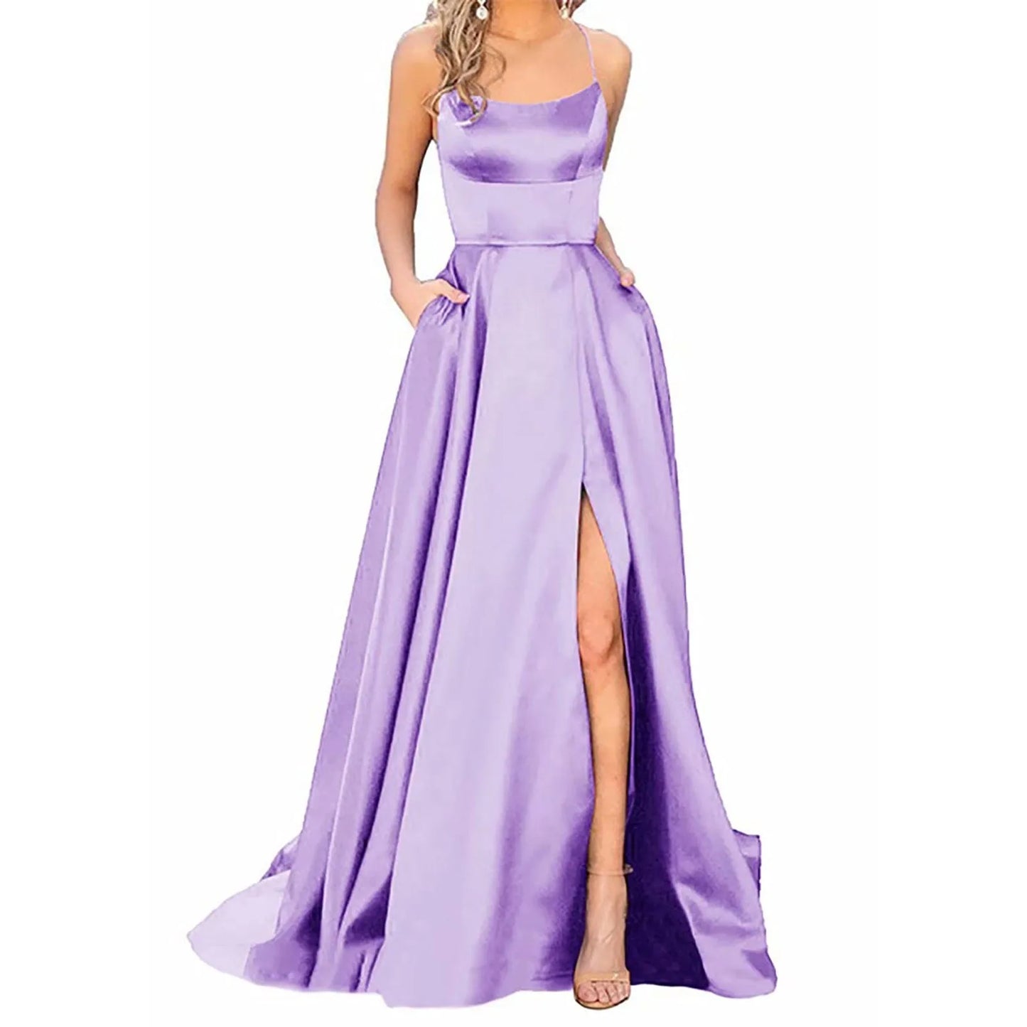 Sexy Prom Dresses Women's Long Dresses Sexy Criss-cross Satin Spaghetti Strap Prom Dress Formal Dresses for Women
