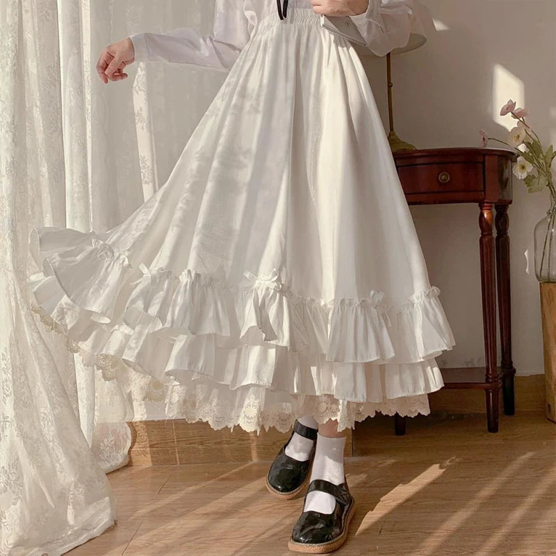 Lace Double Layer  Loose  Ruffled A-line Skirt
