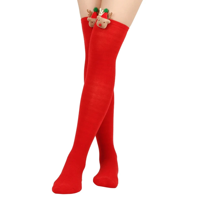 Cozy Winter Knit Sweater Reindeer Pattern thigh high socks