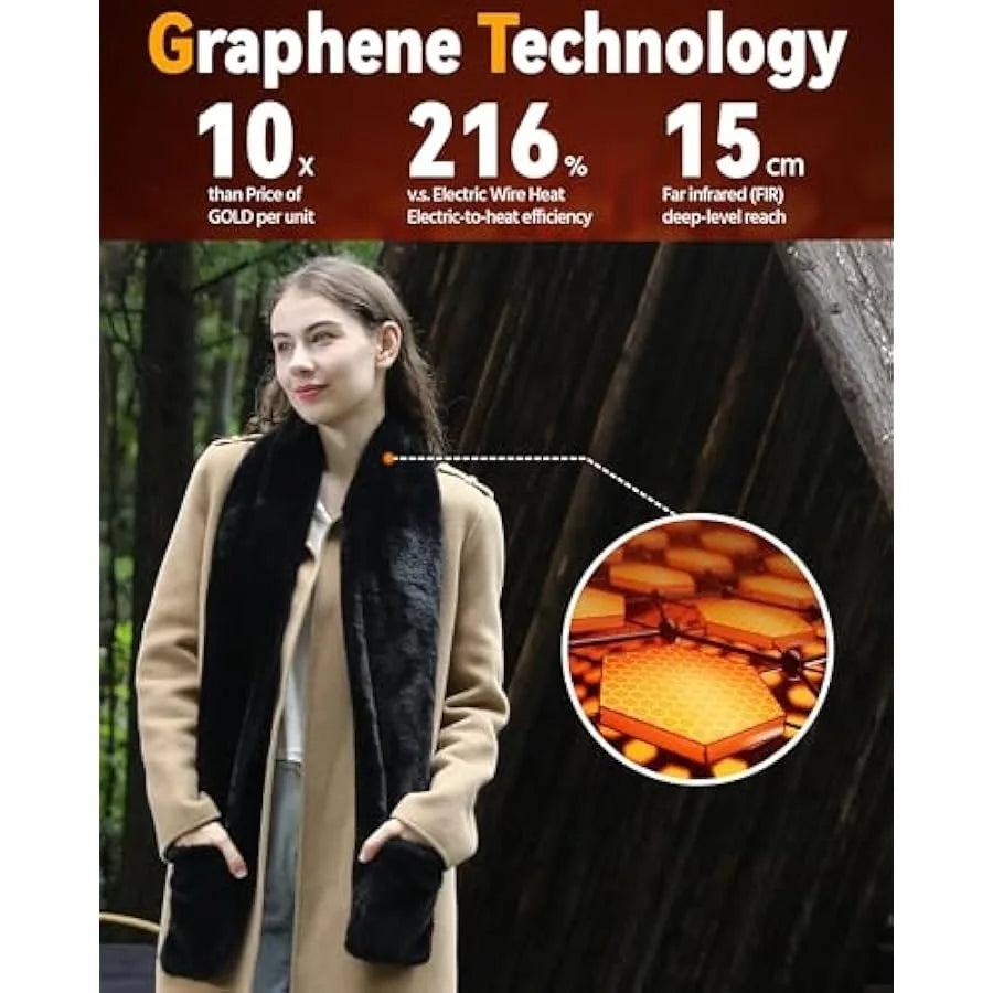 Heated Pocket Fur Scarf Rechargeable Heating Neck Warmer Shoulder Wrap Battery