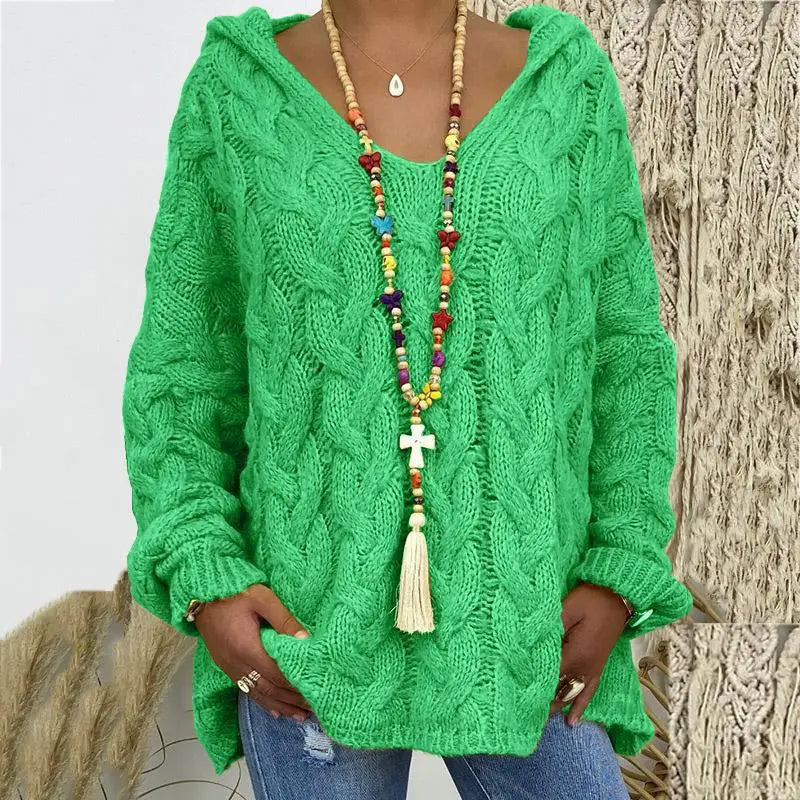 Women's Autumn Twist Knitted Sweater Casual Solid Hooded Pullovers Europe Style Jumpers Streetwear Women's Clothes