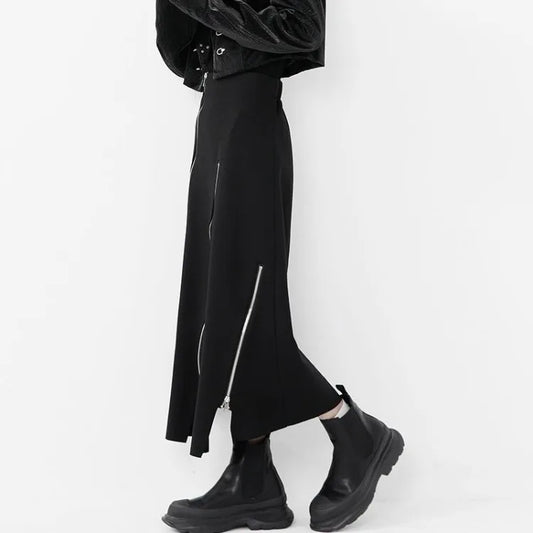 Long  High Waist A-line Zipper Split Irregular  Streetwear