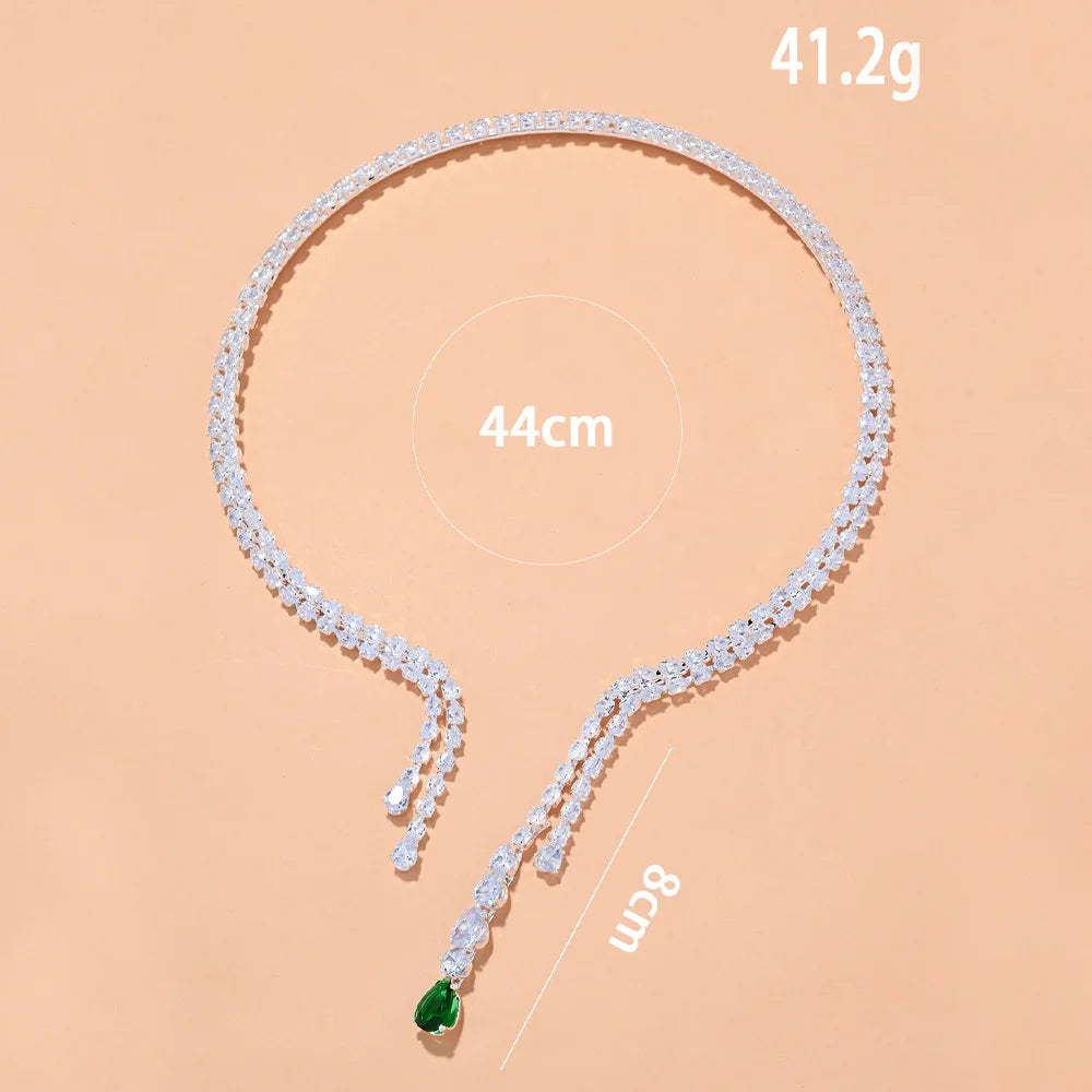 Luxury Zircon Green Crystal Necklace Collar Jewelry  Double Layer Collar
