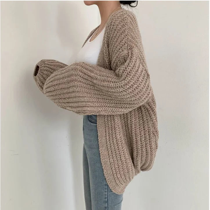 Vintage Lantern Sleeve Women Cardigan Sweater Casual Streetwear Tops Chic Lazy Wind