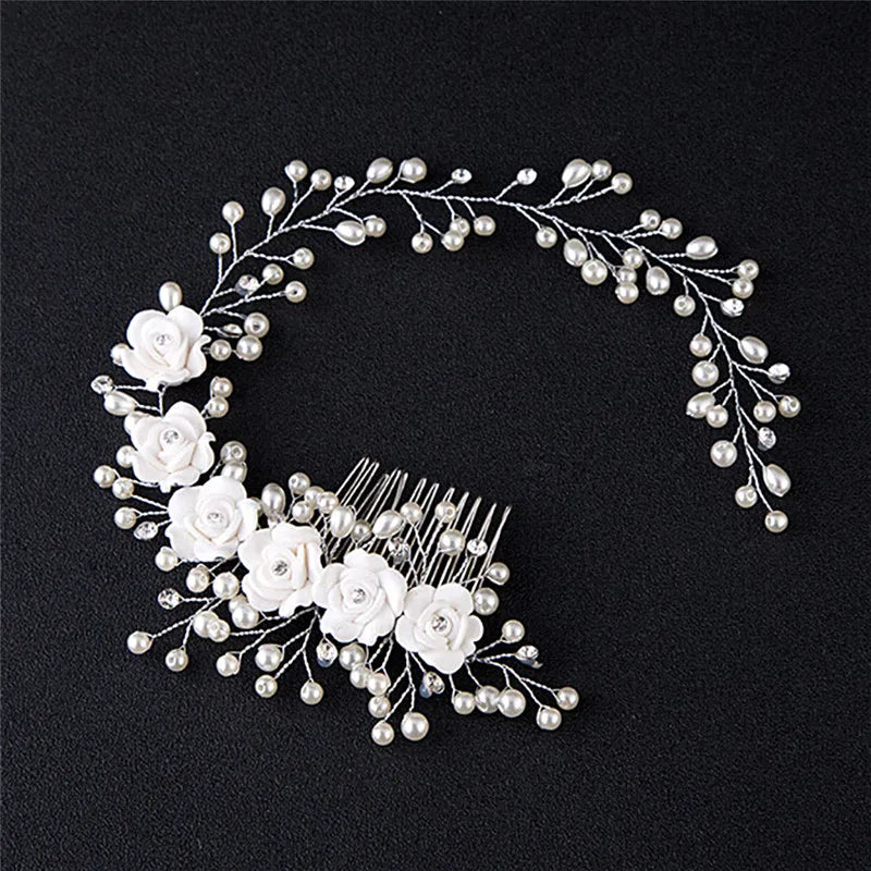 Hair Color Pearl Wedding Hair Combs Hair Accessories for Bridal Flower Headpiece Women Bride Hair ornaments Jewelry