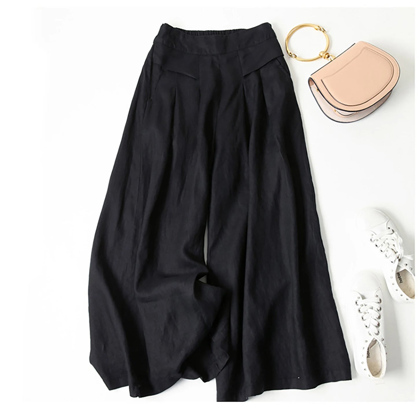 Summer Pants for Women Cotton Linen Large Size Wide Leg Pants Femme Arts Style Elastic Waist Solid Casual Loose