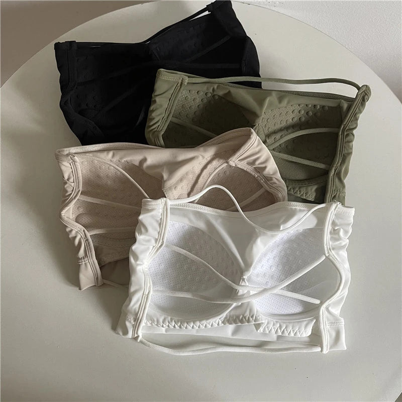 Seamless Tube Top Ice Silk Sexy Wrap Chest For Women Push Up Bras Strapless Underwear Solid Color Bralette Lingerie