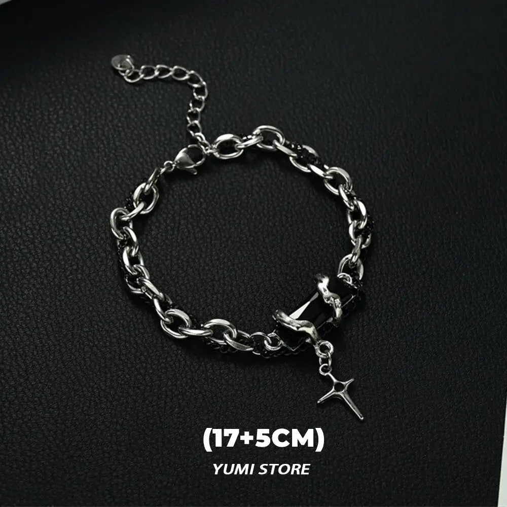 Retro Flame Cross Bracelet For Men Woman Hip Hop Titanium Steel Splice Chain Charm Unisex Jewelry