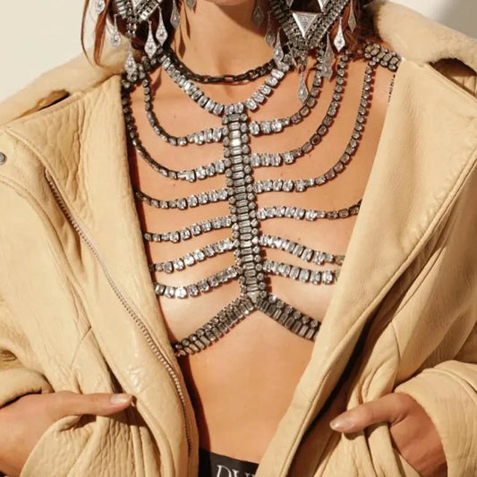 Rhinestone Multilayer Body Chain Jewelry  Crystal Chest Chain Bra Lingerie