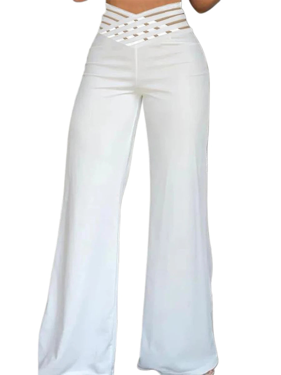 Elegant High Waisted Wide Leg Trousers with Cutout Detailing Stylish Loose Fit Flared Pants for Chic Street Style