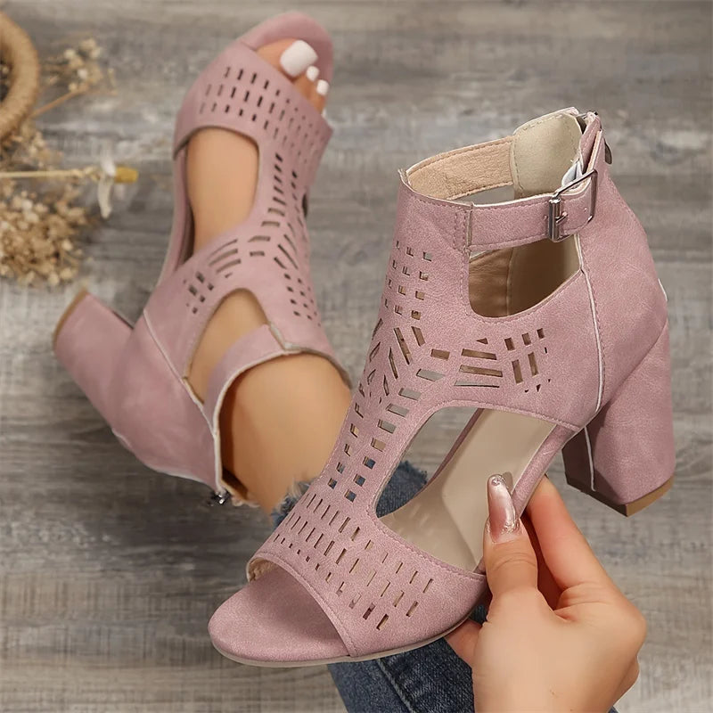 Chunky Heeled Sandals Peep Toe Sandal