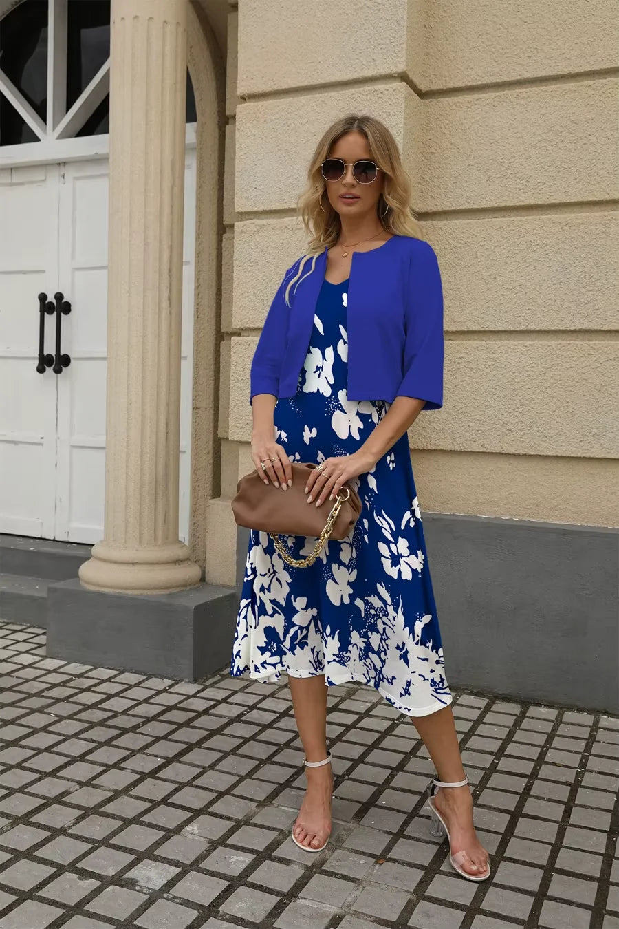 Europe and United States women's dress two-piece floral print dress leisure holiday women's wear Crop jacket