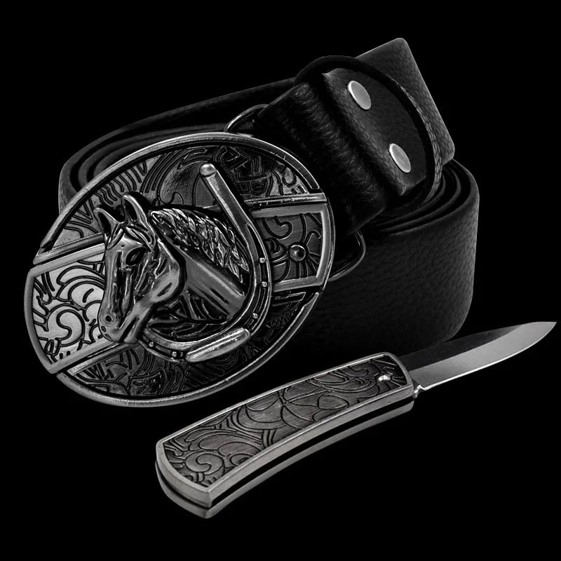 Adult Carved Invisible Knife Buckle Waist Belt Adjustable Personality Genuine Waist Belt